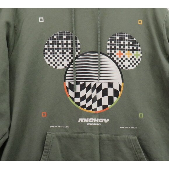 Disney Hoodie Mens Size Extra Large Mickey Mouse Logo Green Graphic Sweater - Picture 3 of 10